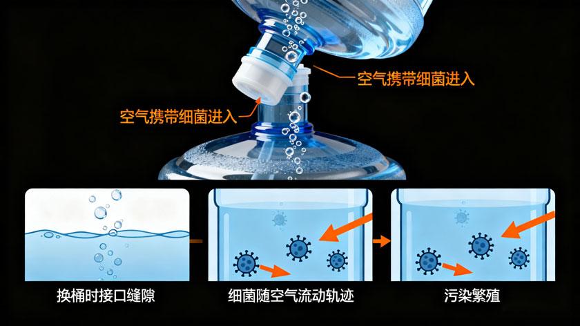桶装水接口的细菌入侵过程