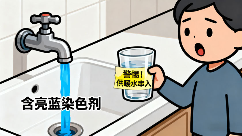 自来水变彩色，蓝色或粉红色预警场景