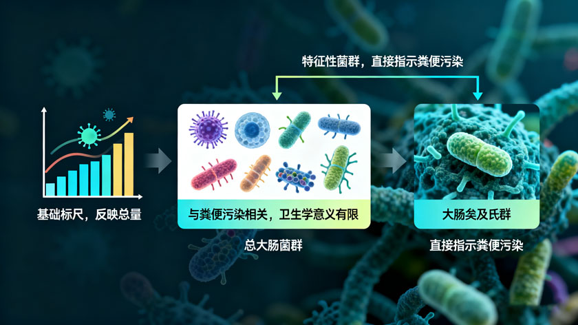 三类常规微生物指标的定位差异，清晰呈现菌落总数、总大肠菌群和大肠埃希氏菌的区别与联系