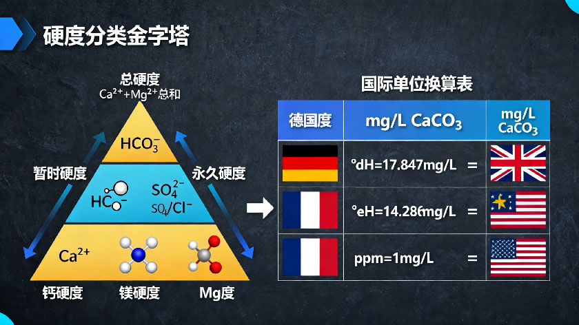 水总硬度分类与单位换算直观对比