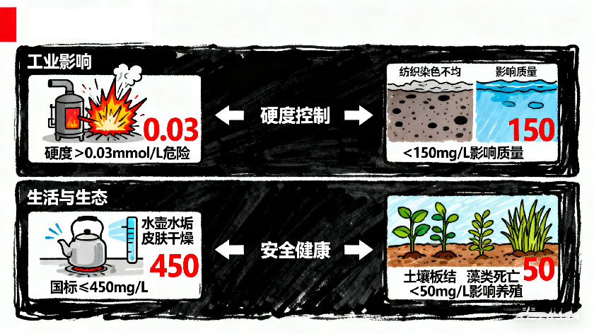 水总硬度应用领域影响示意图