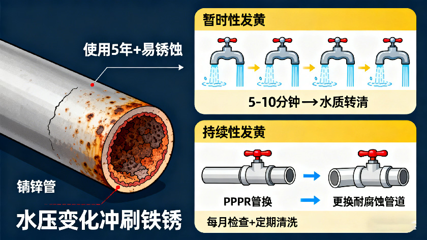 水质发黄原因与处理步骤示意图 水质发黄原因与处理步骤示意图